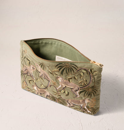Monkeys Everyday Pouch- Olive/ Velvet