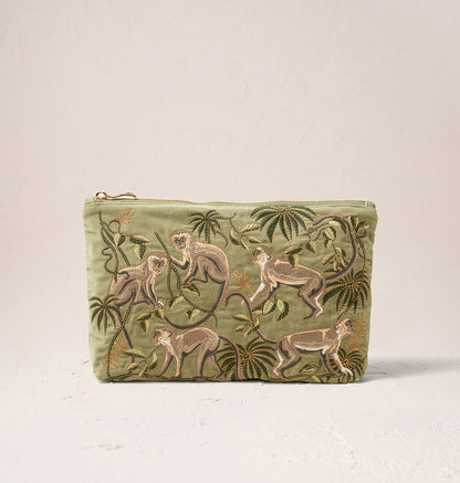 Monkeys Everyday Pouch- Olive/ Velvet