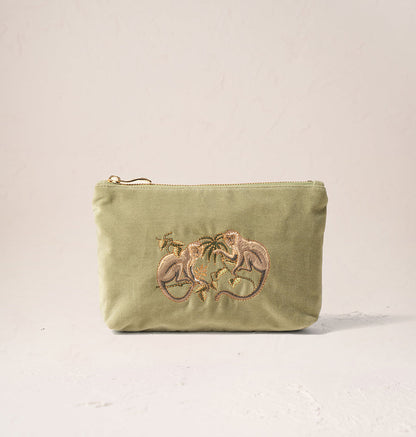 Monkeys Mini Pouch - Olive Velvet