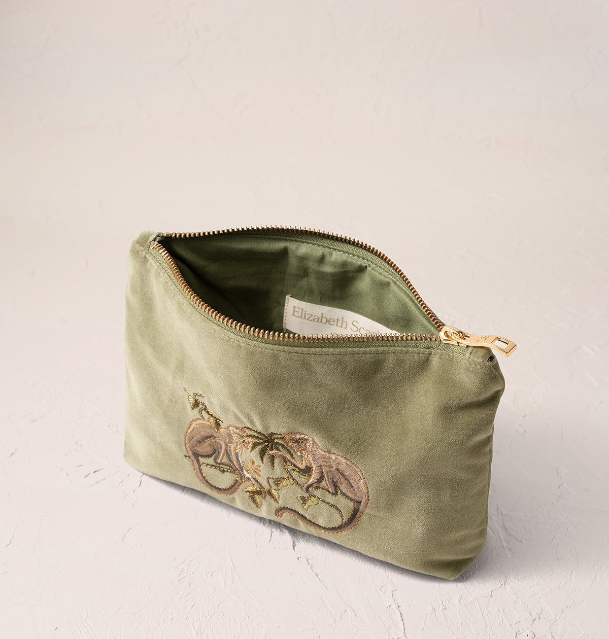 Monkeys Mini Pouch - Olive Velvet
