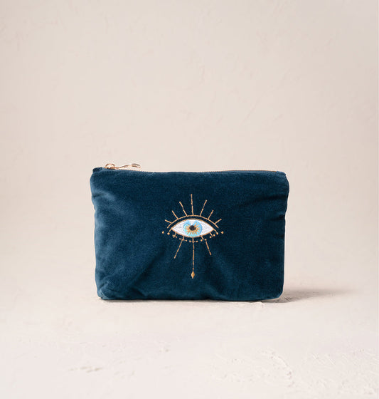 Mystical Eye Ink Blue Velvet Mini Pouch