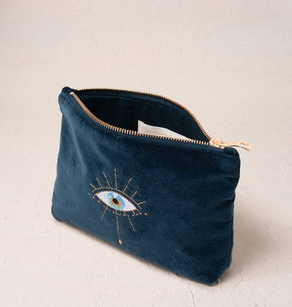 Mystical Eye Ink Blue Velvet Mini Pouch