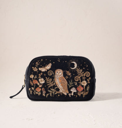 Mystical Owl Makeup Bag - Charcoal Velvet