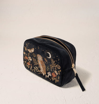 Mystical Owl Makeup Bag - Charcoal Velvet