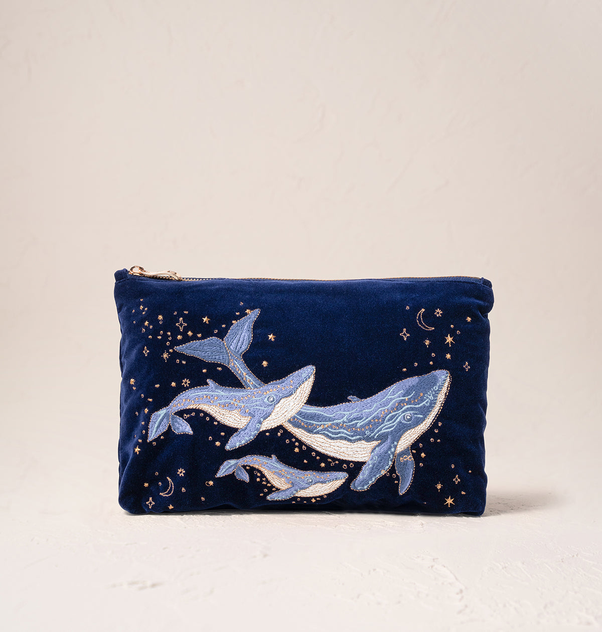 Mystical Whale Navy Velvet Everyday Pouch