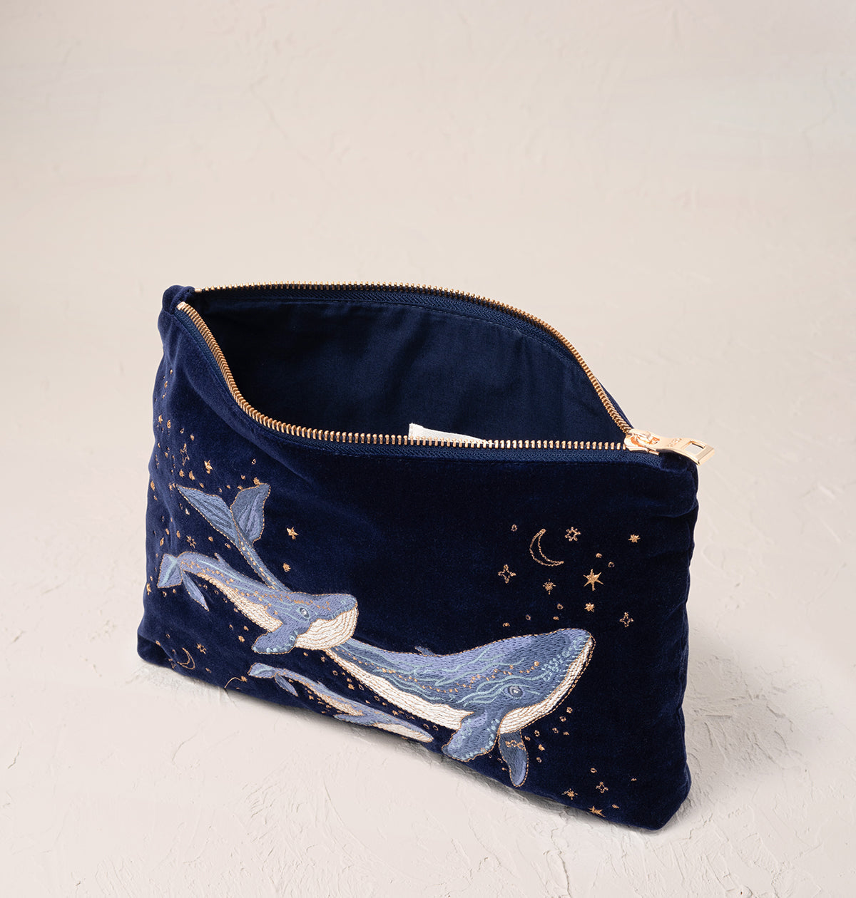 Mystical Whale Navy Velvet Everyday Pouch