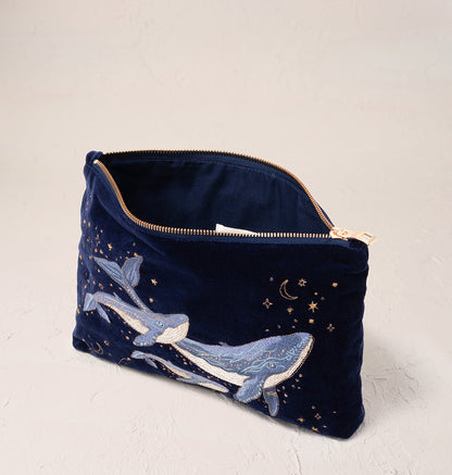 Mystical Whale Navy Velvet Everyday Pouch