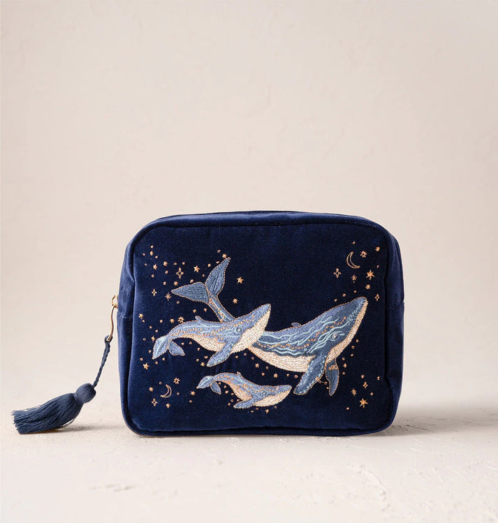 Mystical Whale Velvet Wash Bag - Navy
