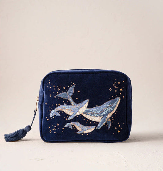 Mystical Whale Velvet Wash Bag - Navy