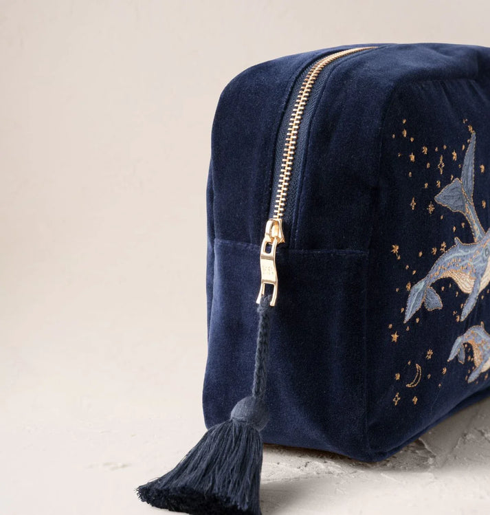 Mystical Whale Velvet Wash Bag - Navy