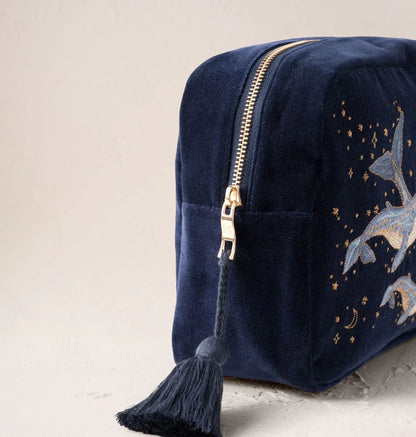 Mystical Whale Velvet Wash Bag - Navy