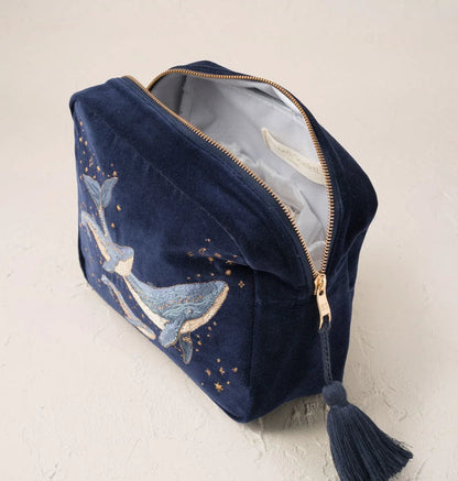 Mystical Whale Velvet Wash Bag - Navy