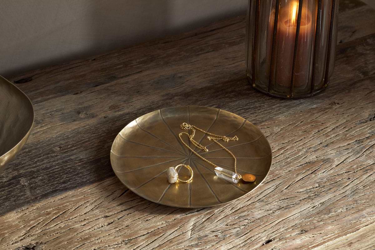 Amai Etched Round Tray -  Brass