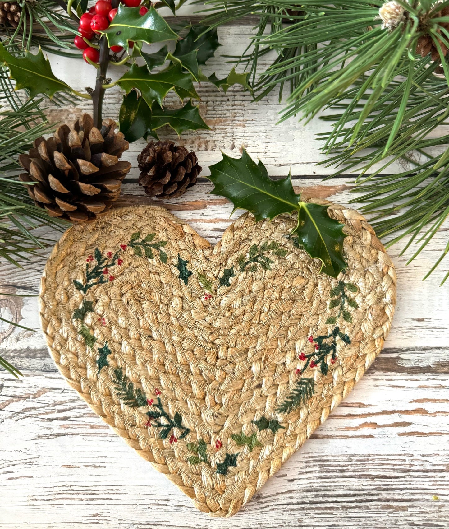 Heart Coaster - Natural Jute Christmas