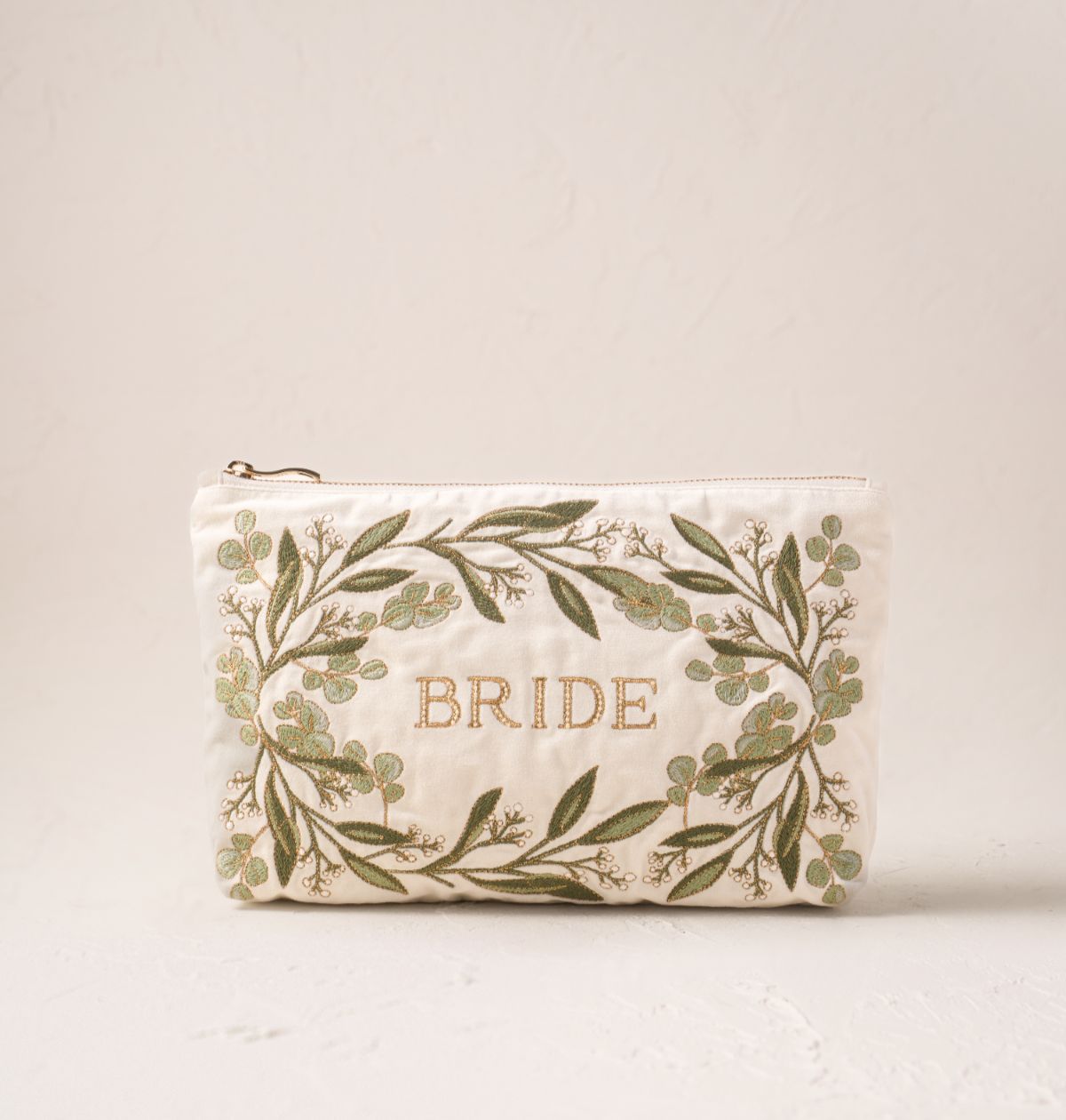 Olive Branch Bride Velvet Everyday Pouch - Cream