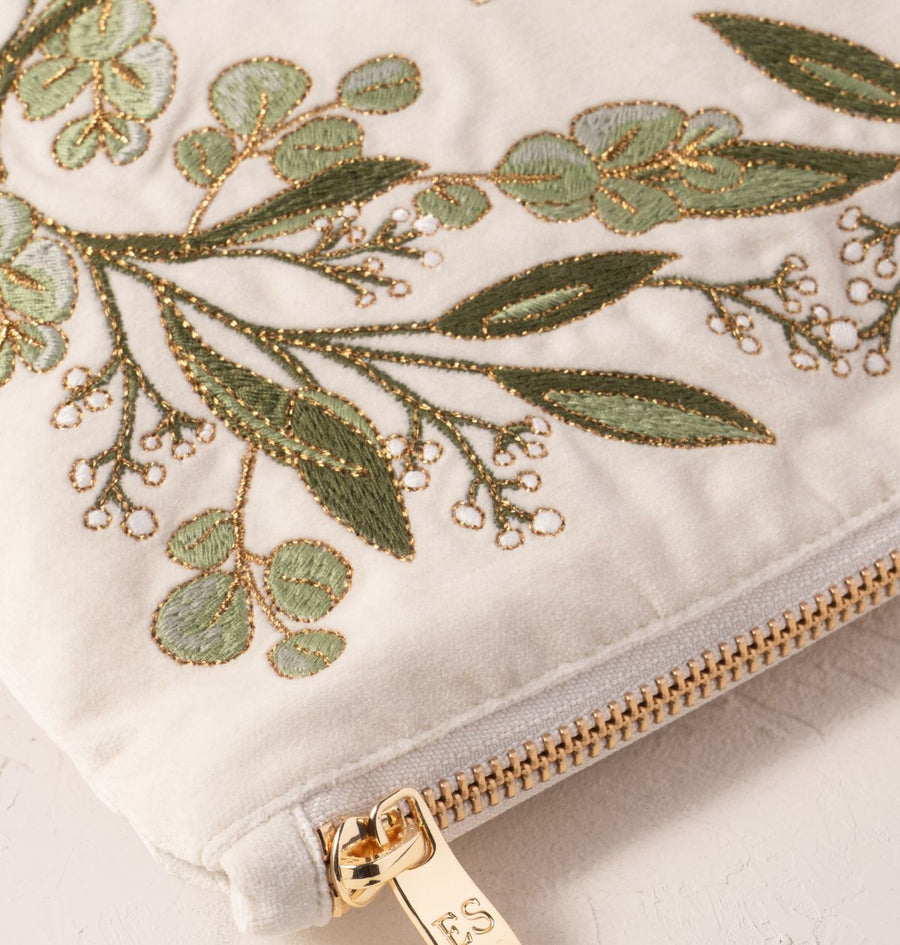 Olive Branch Bride Velvet Everyday Pouch - Cream