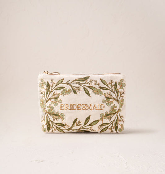 Olive Branch Bridesmaid Velvet Mini Pouch - Cream