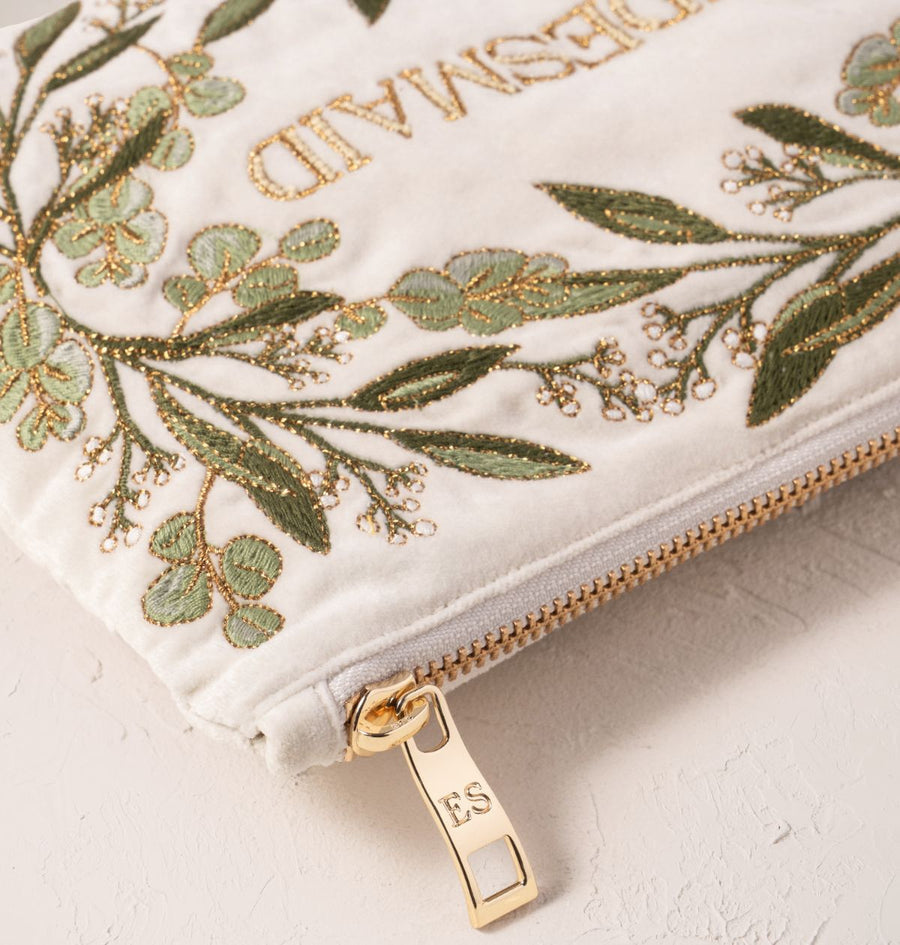Olive Branch Bridesmaid Velvet Mini Pouch - Cream