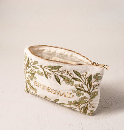 Olive Branch Bridesmaid Velvet Mini Pouch - Cream