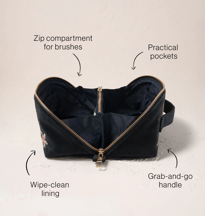 Celestial Leopard Open Flat Makeup Bag - Charcoal Velvet