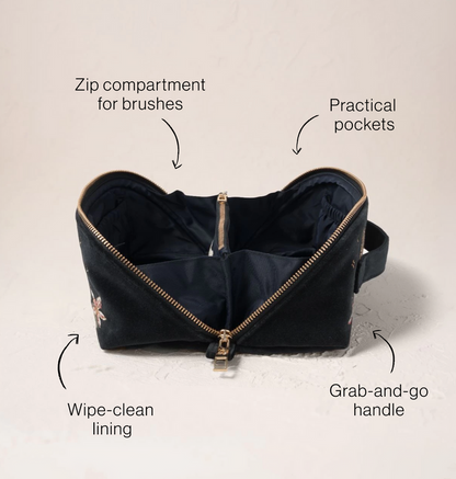 Celestial Leopard Open Flat Makeup Bag - Charcoal Velvet