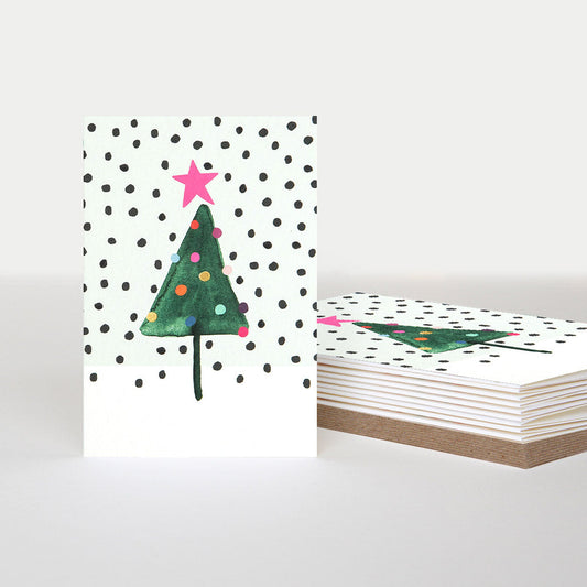 Tree & Spotty Snow Small Christmas Card Pack of 10