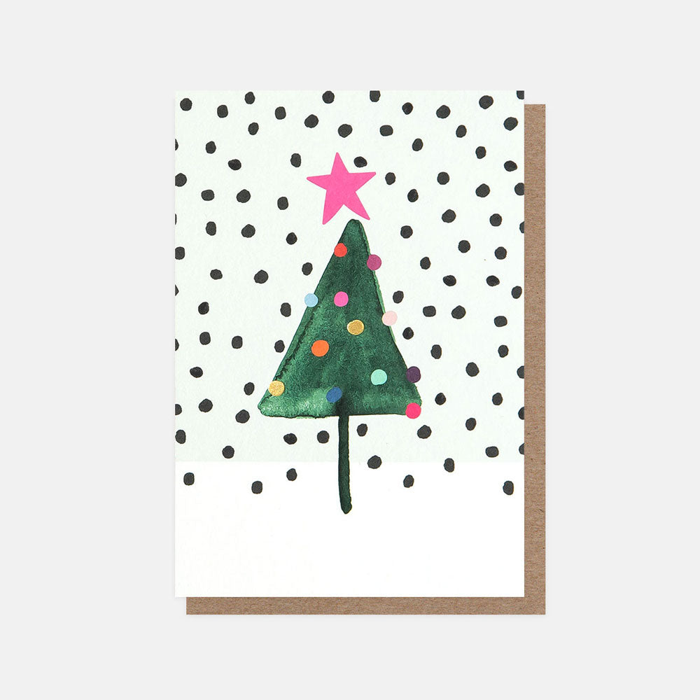 Tree & Spotty Snow Small Christmas Card Pack of 10