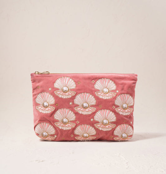 Pearl Shell Everyday Pouch- Rose Pink/ Velvet