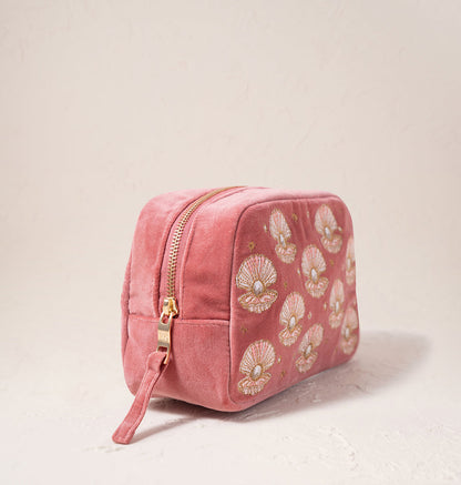 Pearl Shell Makeup Bag - Rose Pink Velvet