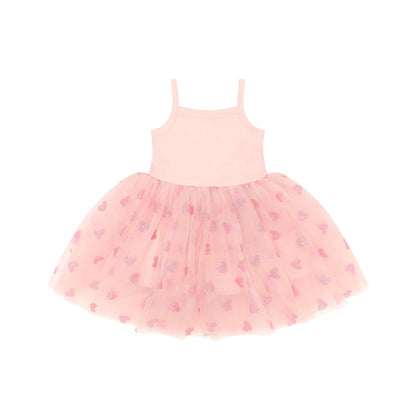 Pale Pink and Glitter Hearts Dress Size 4- 6 Years