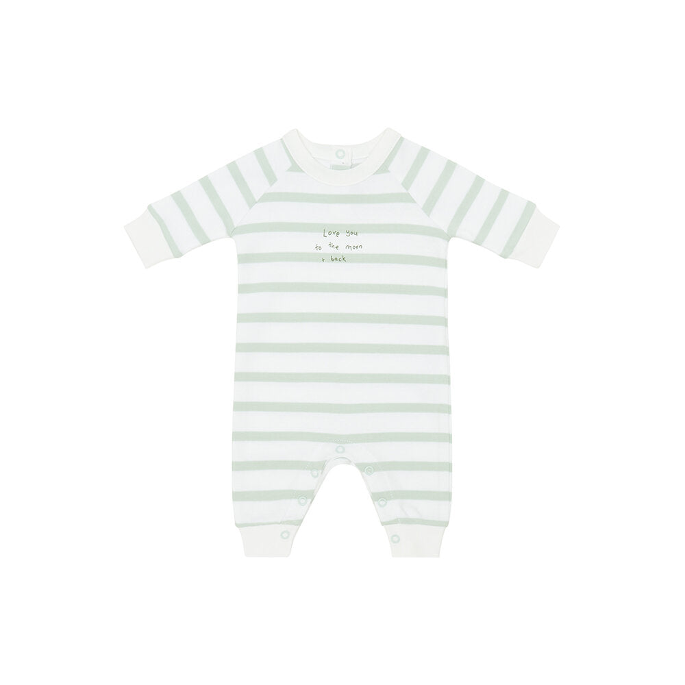 Powder Blue & White "Love You To The Moon and Back" Breton Striped All-in-One 6-12 months