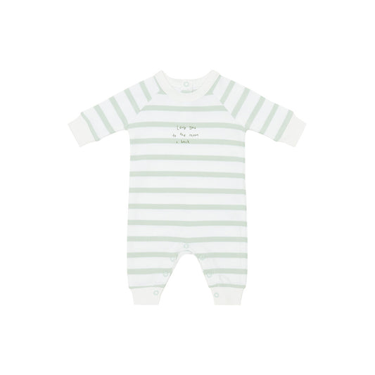 Powder Blue & White "Love You To The Moon and Back" Breton Striped All-in-One 6-12 months