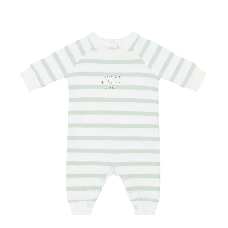 Powder Blue & White "Love You To The Moon and Back" Breton Striped All-in-One 0-1 month