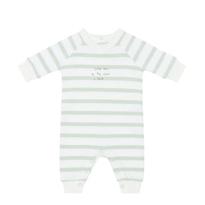 Powder Blue & White "Love You To The Moon and Back" Breton Striped All-in-One 0-1 month