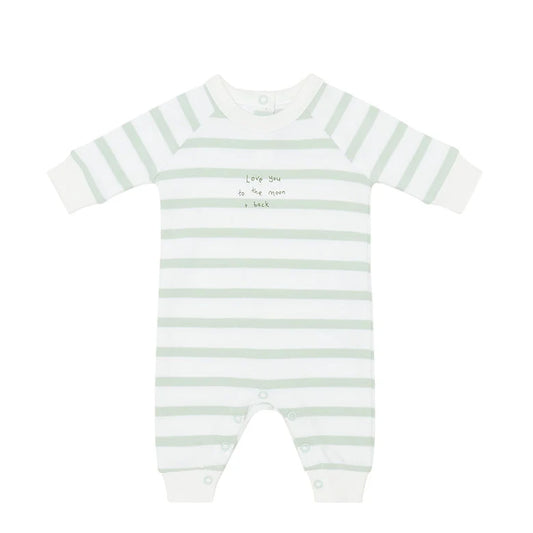 Powder Blue & White "Love You To The Moon and Back" Breton Striped All-in-One 0-1 month