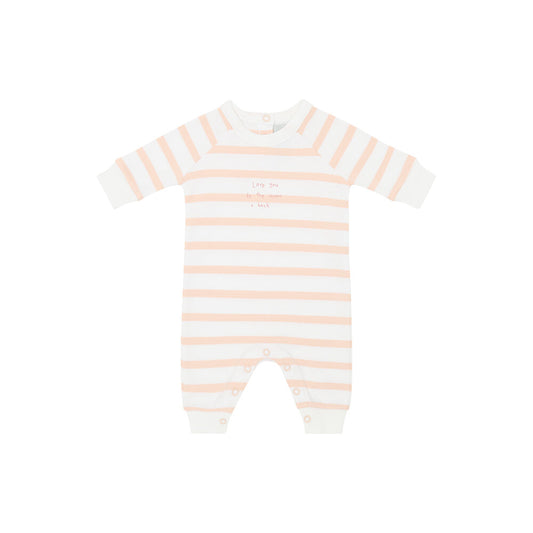 Powder Pink & White "Love You To The Moon and Back" Breton Striped All-in-One 6-12 months
