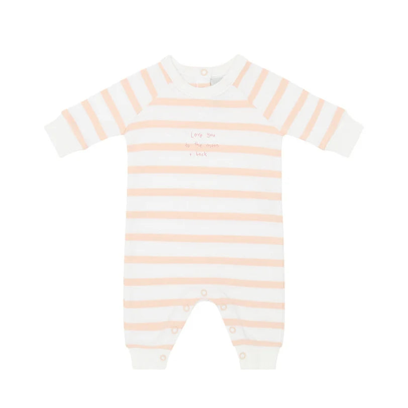 Powder Pink & White "Love You To The Moon and Back" Breton Striped All-in-One 0-1 month