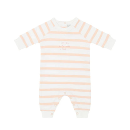 Powder Pink & White "Love You To The Moon and Back" Breton Striped All-in-One 0-1 month