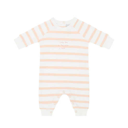 Powder Pink & White "Love You To The Moon and Back" Breton Striped All-in-One 0-1 month