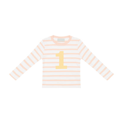 Age 1 Powder Pink and White Breton Striped Number T Shirt