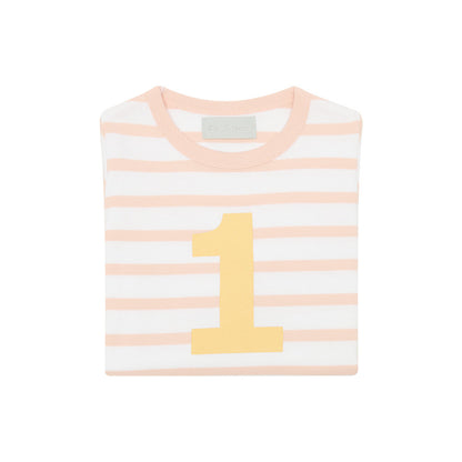 Age 1 Powder Pink and White Breton Striped Number T Shirt