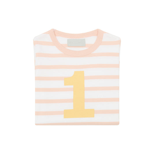 Age 1 Powder Pink and White Breton Striped Number T Shirt