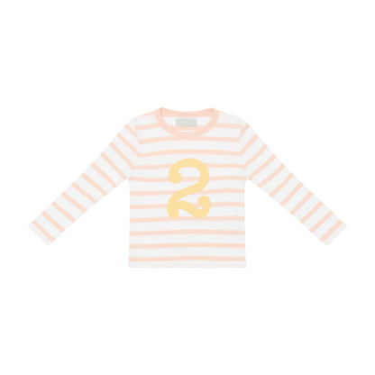 Age 2 Powder Pink and White Breton Striped Number T Shirt