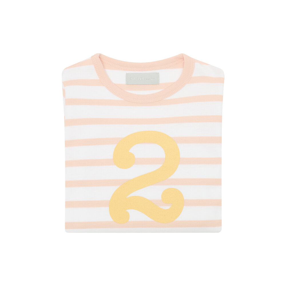 Age 2 Powder Pink and White Breton Striped Number T Shirt