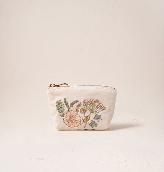 Pressed Flowers Bridesmaid Coin Purse - Cream