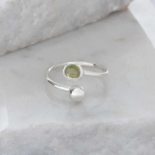 Adjustable Sterling Silver and Peridot Ring (Birthstone for August)