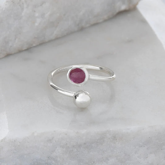 Adjustable Sterling Silver and Ruby Ring (Birthstone for July)