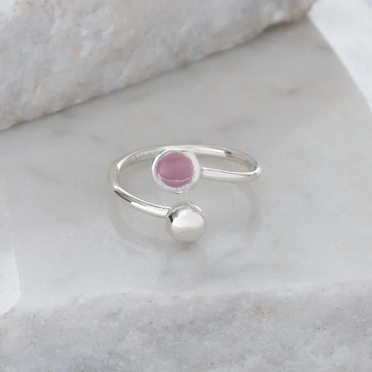 Adjustable Sterling Silver and Pink Gemstone Ring (Birthstone for October)