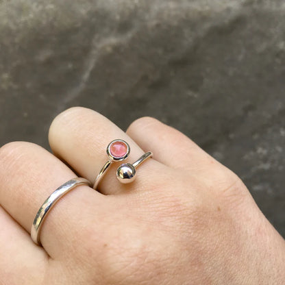 Adjustable Sterling Silver and Pink Gemstone Ring (Birthstone for October)