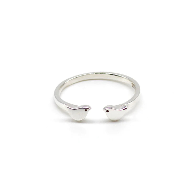 Adjustable Double Mini Bird Ring - Silver